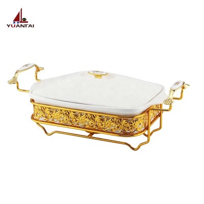 Golden wedding ceramic dinner chafing dish family gatherings ceramic food warmer dish